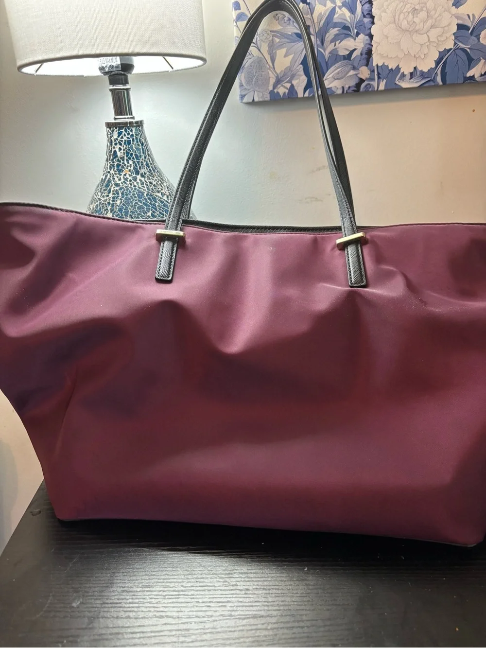 Kate Spade Wilson Road Margareta Tote Bag – Deep Plum Nylon w/ Matching Pouch